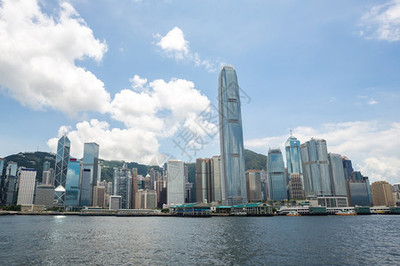 香港碼頭船只與城市風景在晴藍天空下的魅力